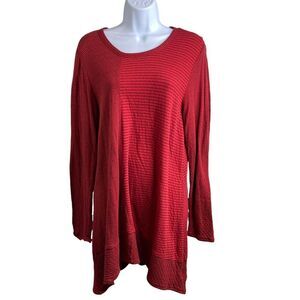 Habitat Womens Pinstriped Tunic Top Red Knit Round Neck Long Sleeve Size Medium